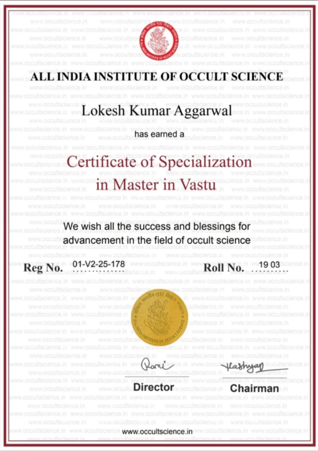 Shree Veda Vaastu certificate